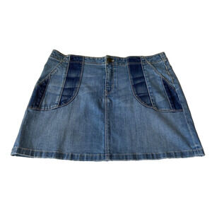 Chelsea28 Women's Patchwork Denim Mini Skirt Sz L Blue Boho Western Stretch
